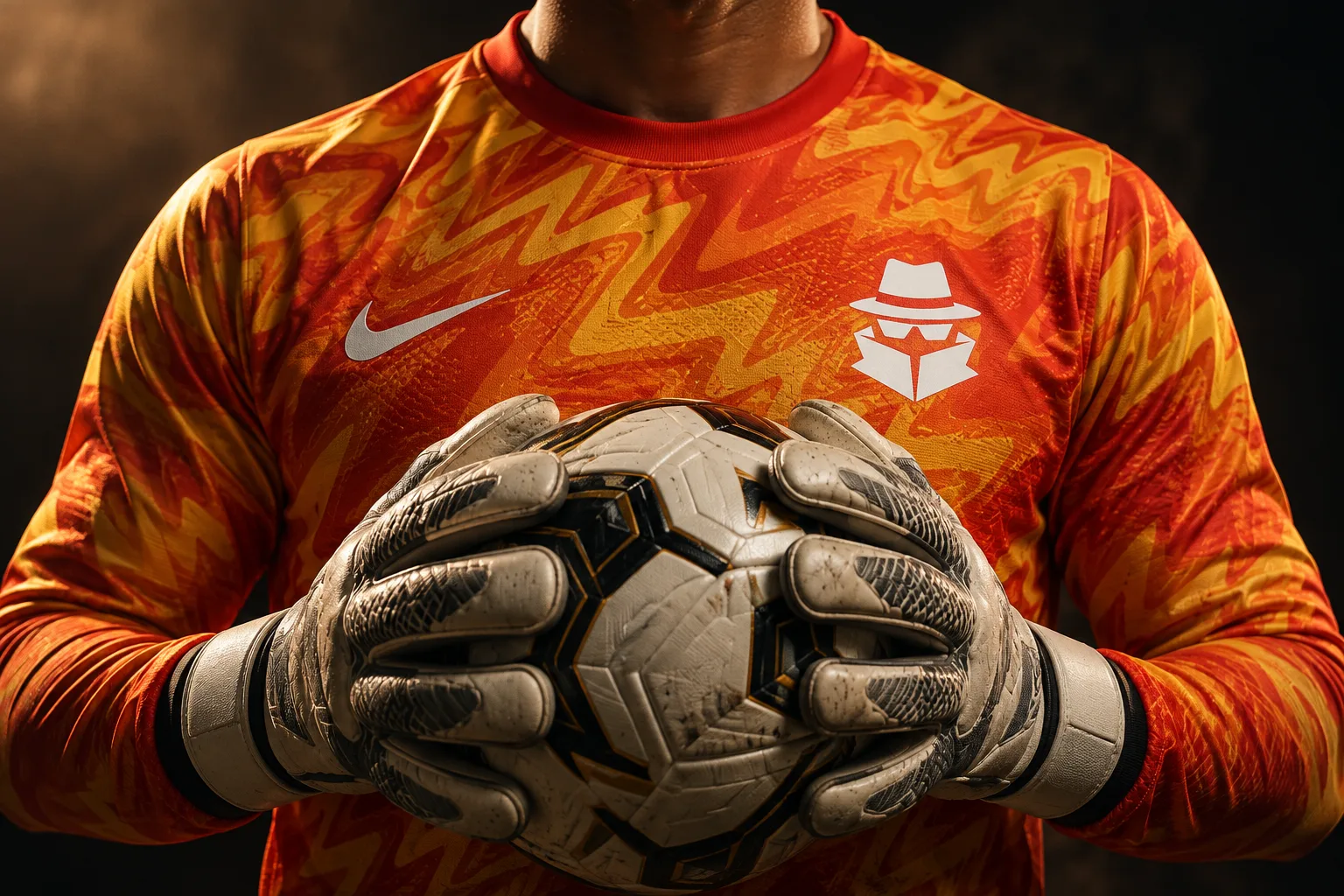 Detalle de los guantes y la camiseta de arquero