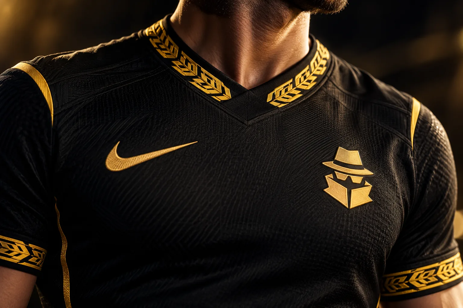 Detalle del cuello y el escudo del kit titular