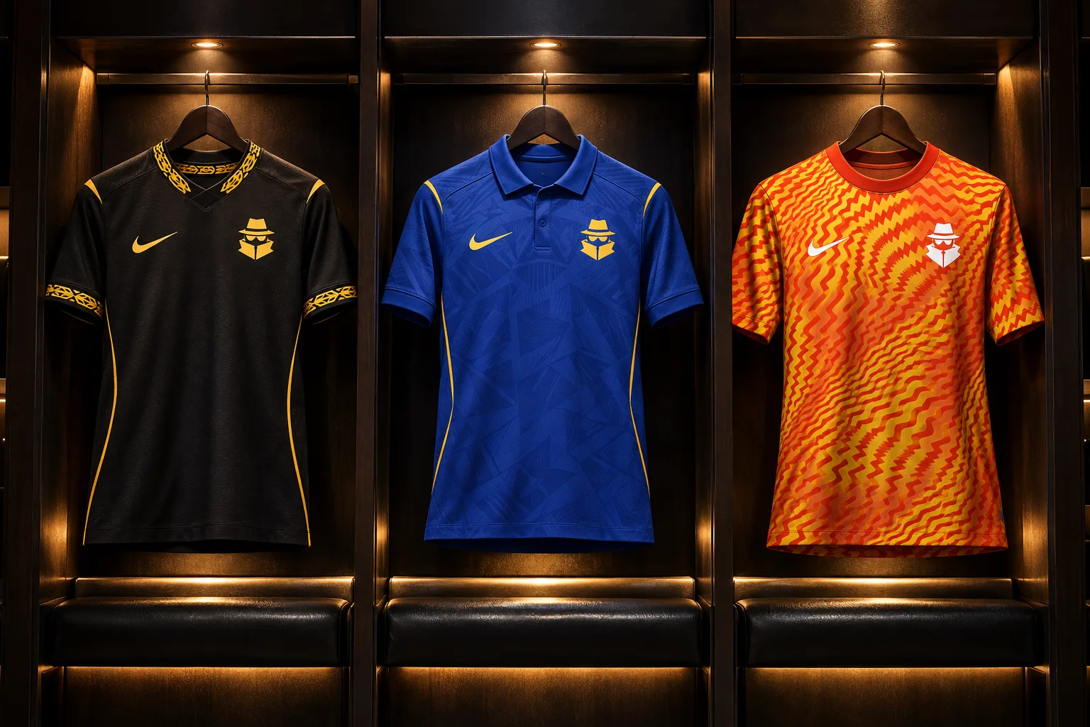 Las tres camisetas de la Temporada 4 colgadas en el vestuario
